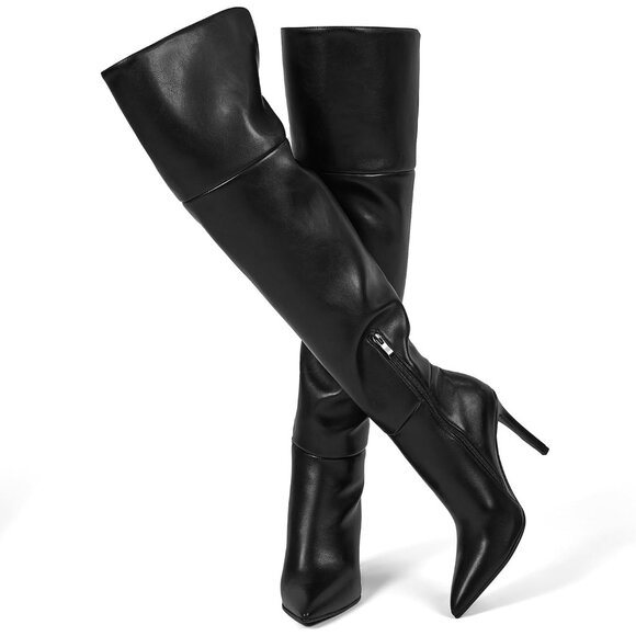 ⚡Women's Matte Black Thigh High Boots Stiletto High Heel Over the Knee Fashion